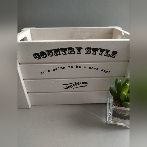 Box Wood Style Country Rustic White Handles For Coffee Station Wine Towels New - Picture 6 of 10